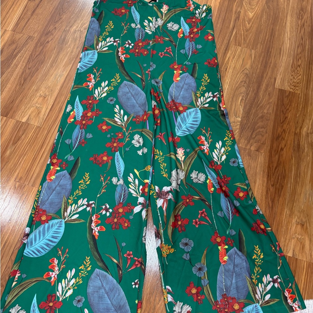 Zara Green Floral Top with Red and Blue Accents